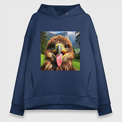 Толстовка оверсайз женская Забавный орел с высунутым языком в горах, цвет: тёмно-синий