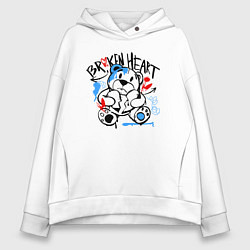 Толстовка оверсайз женская Разбитое сердце и медведь, цвет: белый
