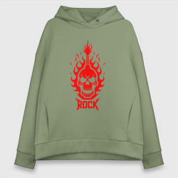 Толстовка оверсайз женская Rock красный череп, цвет: авокадо