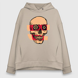 Толстовка оверсайз женская Череп рентген, цвет: миндальный