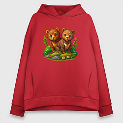 Толстовка оверсайз женская Два медвежонка, цвет: красный