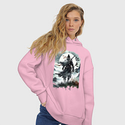 Толстовка оверсайз женская Призрак Цусимы - Японский самурай, цвет: светло-розовый — фото 2