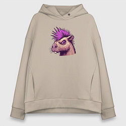 Женское худи оверсайз Панк капибара с ирокезом