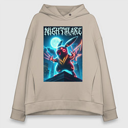 Толстовка оверсайз женская Nightmare - terrible Pikachu neon glow, цвет: миндальный