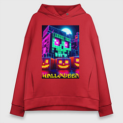 Толстовка оверсайз женская Halloween and Minecraft - collaboration, цвет: красный