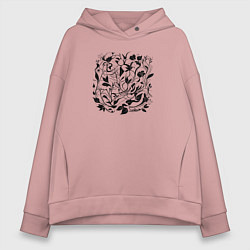 Толстовка оверсайз женская Абстрактные природные узоры, цвет: пыльно-розовый
