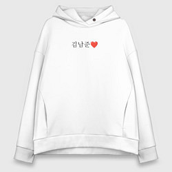 Толстовка оверсайз женская BTS Kim Nam-joon иероглифами, цвет: белый