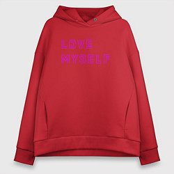 Толстовка оверсайз женская Надпись love myself BTS, цвет: красный