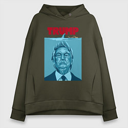 Толстовка оверсайз женская Трамп - челюсти, цвет: хаки