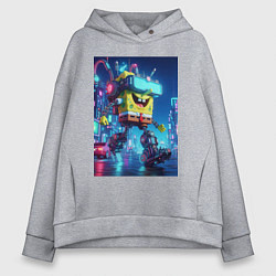 Толстовка оверсайз женская Cyber Sponge Bob - neon glow fantasy, цвет: меланж