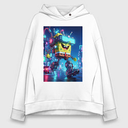 Толстовка оверсайз женская Cyber Sponge Bob - neon glow fantasy, цвет: белый