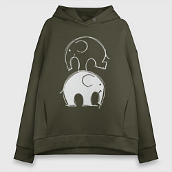 Толстовка оверсайз женская Два слона, цвет: хаки