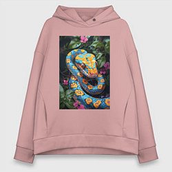 Толстовка оверсайз женская Змея в зелени, цвет: пыльно-розовый