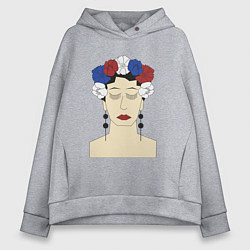 Женское худи оверсайз Женский портрет: девушка в венке триколор