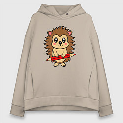 Женское худи оверсайз Ёжик и красный карандащ