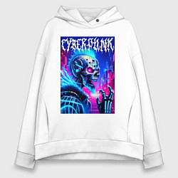 Толстовка оверсайз женская Neon punk skeleton - ai art fantasy, цвет: белый