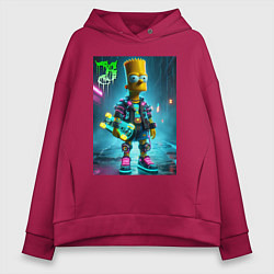 Толстовка оверсайз женская Барт Симпсон со скейтбордом под проливным дождём -, цвет: маджента