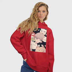 Толстовка оверсайз женская Девушка с котиками, цвет: красный — фото 2