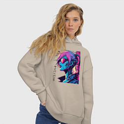 Толстовка оверсайз женская Cyber girl - pop art fantasy, цвет: миндальный — фото 2