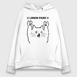 Толстовка оверсайз женская Linkin Park 2024 - rock cat, цвет: белый