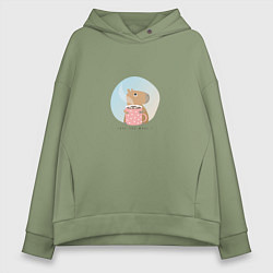 Толстовка оверсайз женская Capybara love you, цвет: авокадо