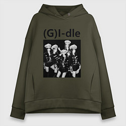 Толстовка оверсайз женская G I-dle группа в стиле империи, цвет: хаки