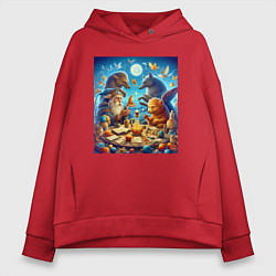 Женское худи оверсайз Леший за сказочным столом в окружении зверья - ней