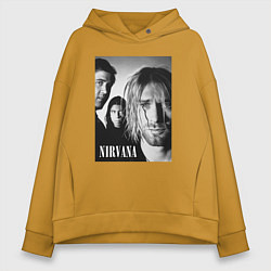 Толстовка оверсайз женская Nirvana rock band black, цвет: горчичный