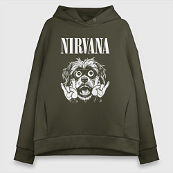 Толстовка оверсайз женская Nirvana rock dog, цвет: хаки