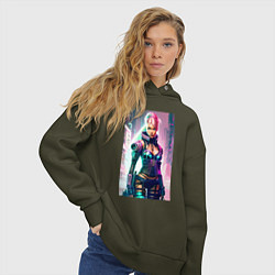 Толстовка оверсайз женская Cool cyberpunk Barbie - ai art fantasy, цвет: хаки — фото 2
