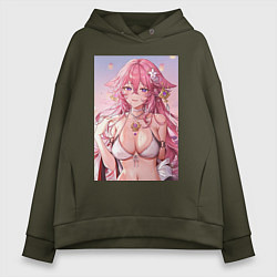 Толстовка оверсайз женская Яэ Мико, цвет: хаки