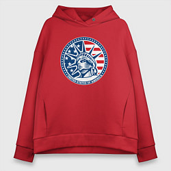 Толстовка оверсайз женская USA flag New York, цвет: красный