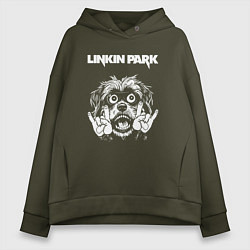 Толстовка оверсайз женская Linkin Park rock dog, цвет: хаки