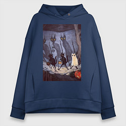 Толстовка оверсайз женская Коты на хэллоуин, цвет: тёмно-синий