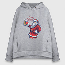 Толстовка оверсайз женская Merry Christmas Santa beer, цвет: меланж
