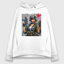 Толстовка оверсайз женская Cool military girl - graffiti, цвет: белый