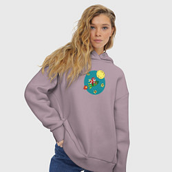 Толстовка оверсайз женская Санта Клаус летит на ракете на Луну, цвет: сиреневый — фото 2