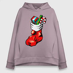 Толстовка оверсайз женская Рождественский чулок, цвет: сиреневый