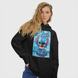 Толстовка оверсайз женская Инопланетянин Стич, цвет: черный — фото 2