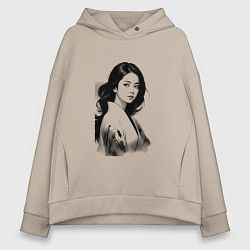 Толстовка оверсайз женская Азиатская девушка в кимоно, цвет: миндальный