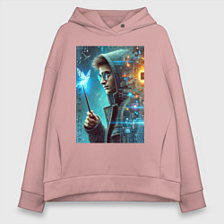 Толстовка оверсайз женская Гарри Поттер - киберпанк, цвет: пыльно-розовый