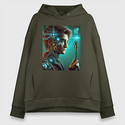 Толстовка оверсайз женская Harry Potter - cyberpunk fantasy, цвет: хаки