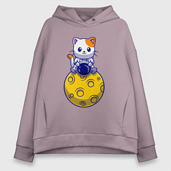 Толстовка оверсайз женская Котик на луне, цвет: сиреневый