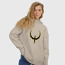 Толстовка оверсайз женская Чёрно-жёлтый знак quake, цвет: миндальный — фото 2