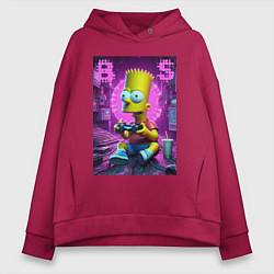 Толстовка оверсайз женская Bart Simpson - cool gamer, цвет: маджента