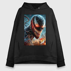 Толстовка оверсайз женская Ужасный Веном - неоновое свечение, цвет: черный