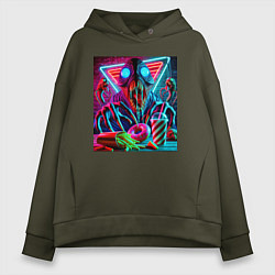 Толстовка оверсайз женская Последствие употребления фастфуда, цвет: хаки