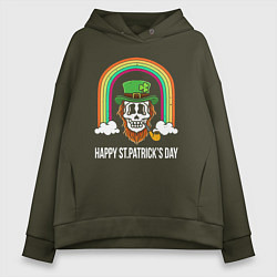 Толстовка оверсайз женская Happy St Patricks day - skull, цвет: хаки