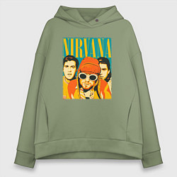 Толстовка оверсайз женская Нирвана музыкальная группа, цвет: авокадо