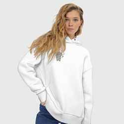 Толстовка оверсайз женская Белый котик на спине у серого для пары, цвет: белый — фото 2